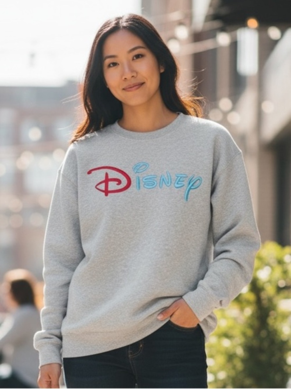 Vintage Disney Women’s Gray Sweatshirt with Mickey and Co on back size s